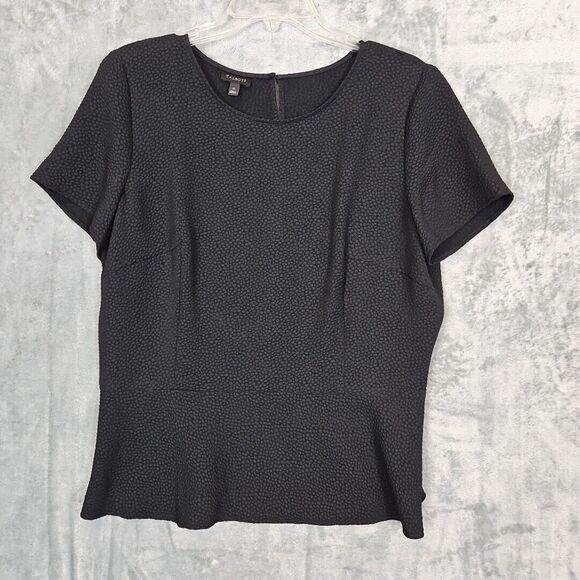 Talbots Women's Sz 12 Textured Pullover Blouse Side Zip black polyester blend - Picture 1 of 8